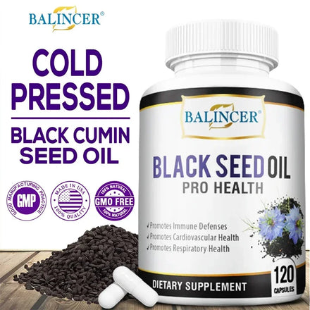 Black Cumin Seed Oil - Supports Immune Defense, Cardiovascular, Respiratory Health, 120 Capsules, Dietary Supplement