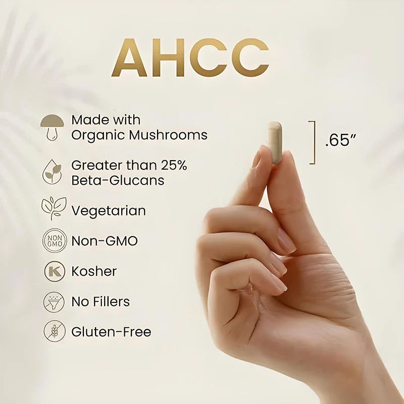 AHCC active compound, 1100mg shiitake mushroom supplement, natural immune support for men and women, 60 vegetarian capsules