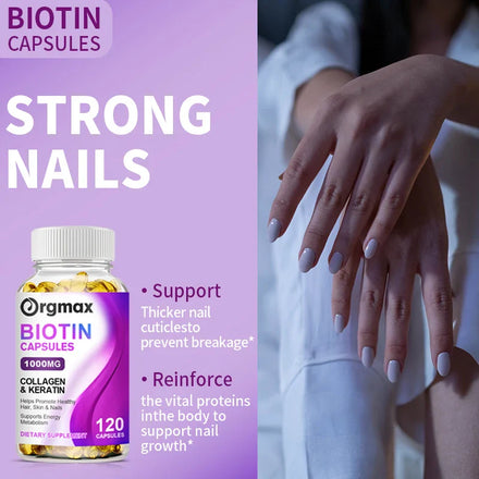 Orgmax Biotin Collagen Capsules Diet Supplement with Keratin Support Nails Skin Hair Health Growth for Women&Men Multivitamin