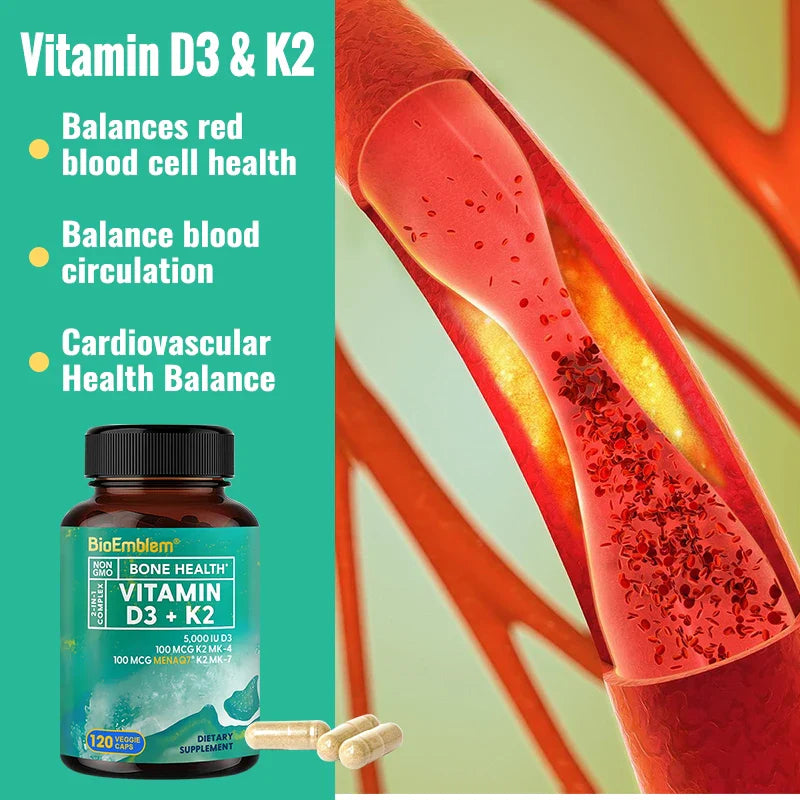 Vitamin D3 K2 Capsules - Vitamin D K2 Supplement, Immune Vitamin Complex, Supports Heart, Teeth, Joint Health and Bone Health