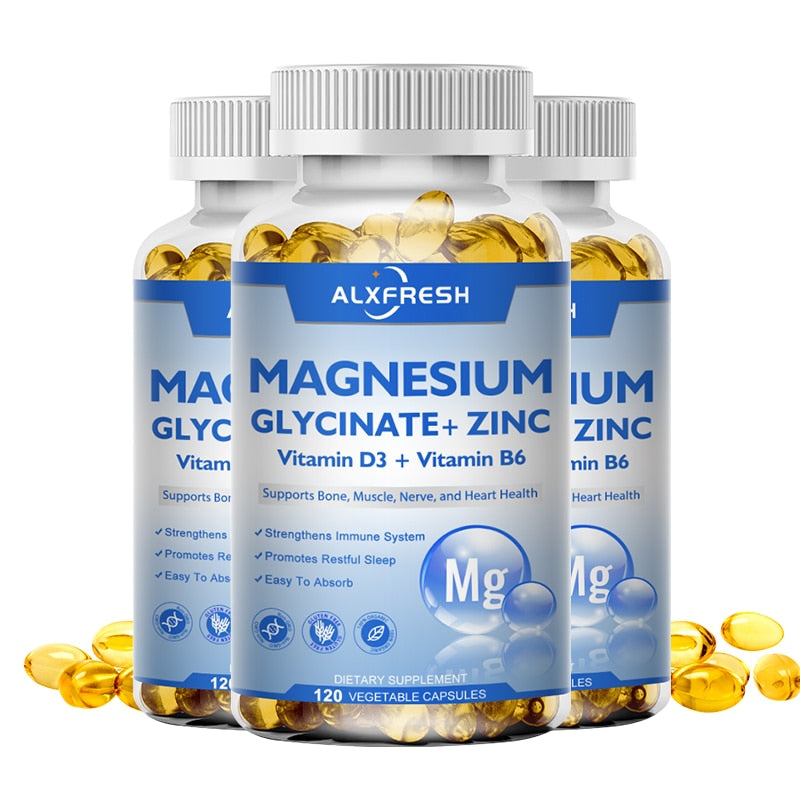 120 PCS Magnesium & Zinc Capsules for Supports Muscle, Joint, and Heart Health Maximum Absorption Magnesium Glycinate Supplement