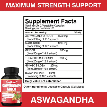 Ashwagandha and Maca Supplements - Supports Natural Health, Energy, Performance and Mood Supplements, Enhances Blood Flow