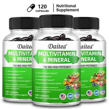 Multivitamin Capsules with Mineral Supplement To Provide Energy, Prostate, Skin and Eye Health Immune Support for Women and Men
