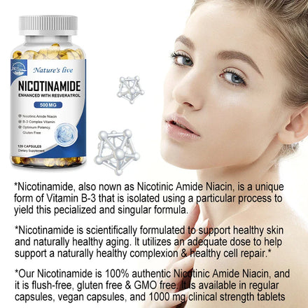 NATURE'S LIVE Nicotinamide Resveratrol 500MG, Anti-aging NAD Supplement 120/240/480 Capsules