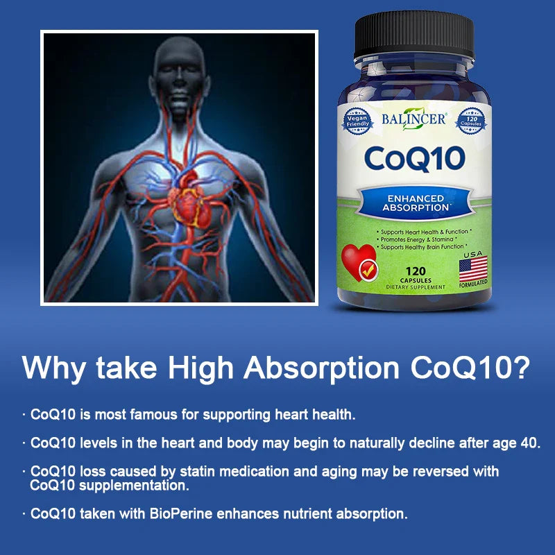 Balincer Coenzyme Q10-400mg - Supports energy production, core and circulatory health - immune support, non-GMO