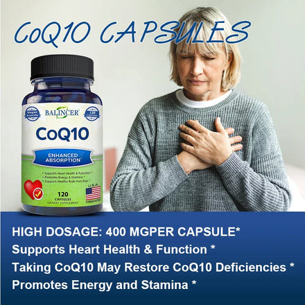 Balincer Coenzyme Q10-400mg - Supports energy production, core and circulatory health - immune support, non-GMO