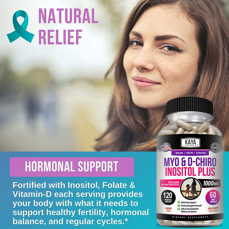 Premium Inositol Supplement Inositol and Folate and Vitamin D Hormone Balance & Healthy Ovarian Support for Women