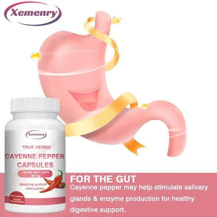 Cayenne Pepper Capsules 750mg - Supports Cardiovascular Health, Promotes Blood Circulation, and Digestive Health