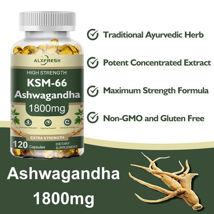 Alxfresh 120PCS Organic Ashwagandha Capsules - Testosterone Supplement for Health, Energy & Endurance, Muscle Mass