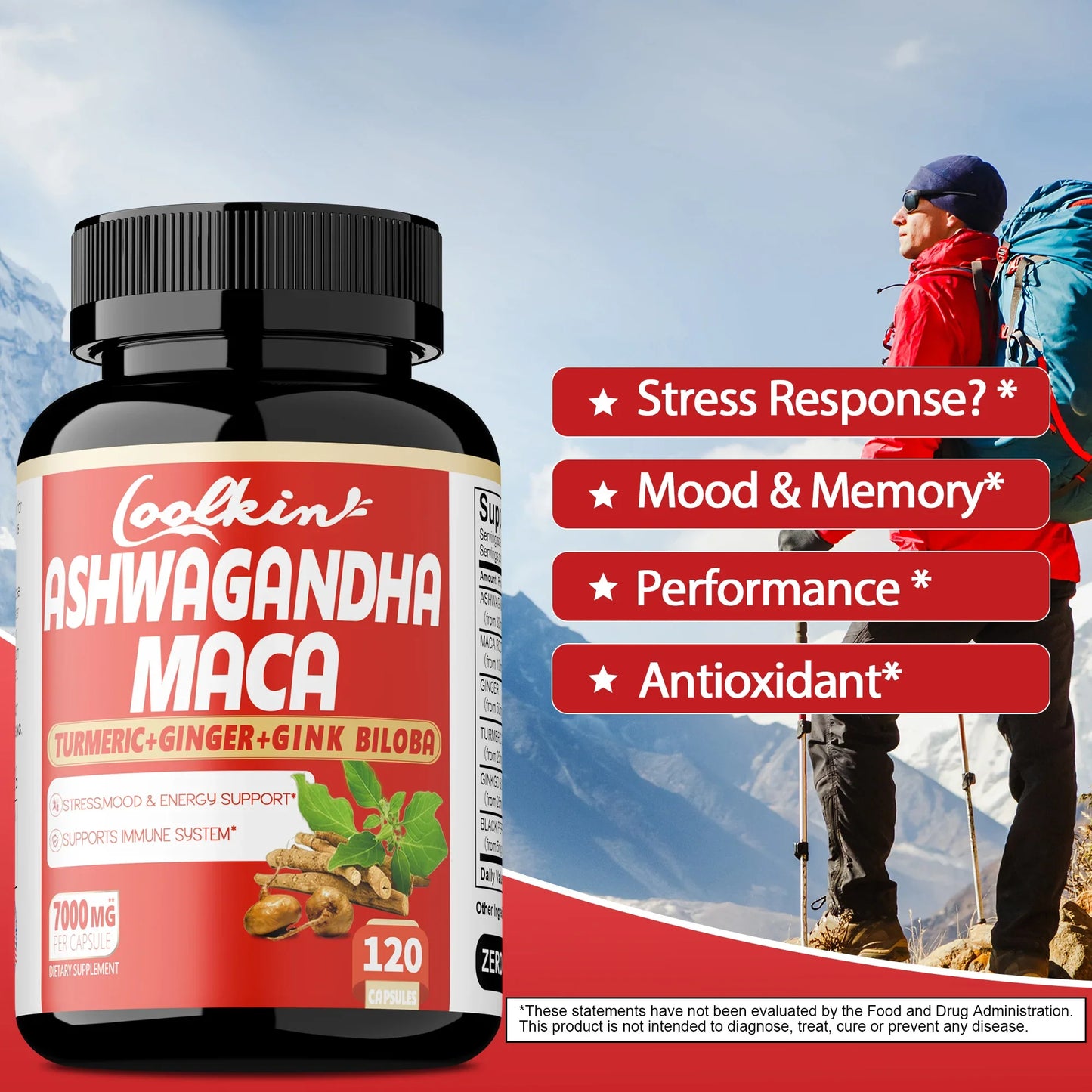 Ashwagandha and Maca Capsules - Improves Muscle, Endurance, Strength and Male Performance, Relieves Stress