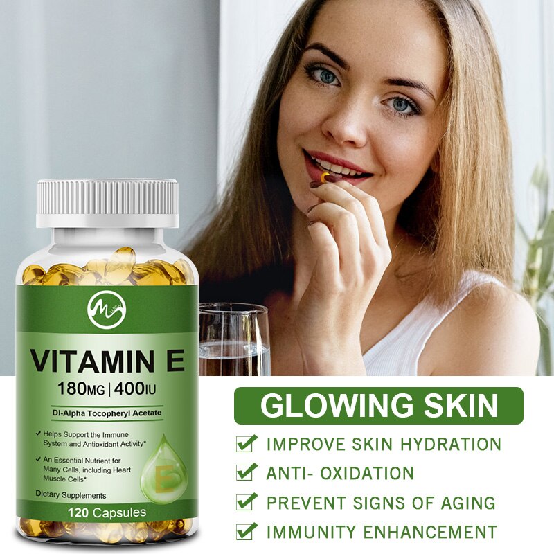Minch Vitamin E 180Mg (400 Iu) Dl-Alpha Dietary Supplement for Antioxidant Support Vitamine Extract Capsules Anti-Wrinkle Whiten