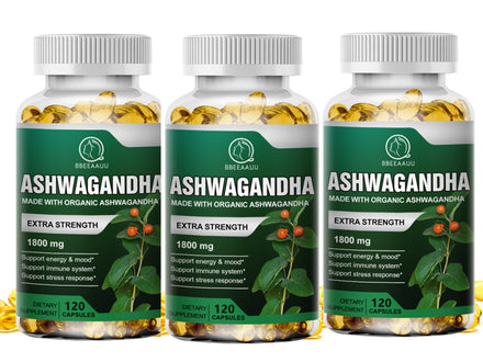 BBEEAAUU Organic Health Food 1800mg Ayurvedic Ashwagandha Capsule Help Sleep Reduce Anxiety Enhances Immunity Energy Supplement