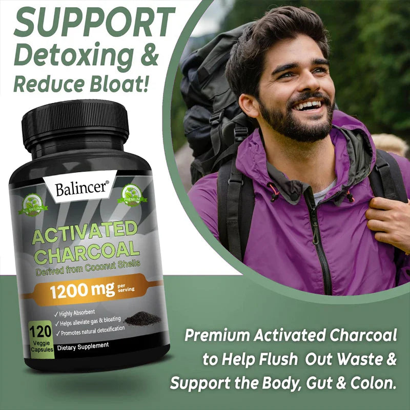 Balincer  Activated Charcoal Capsules - 1,200 Mg To Help Relieve Gas, Bloating and Naturally Detoxify