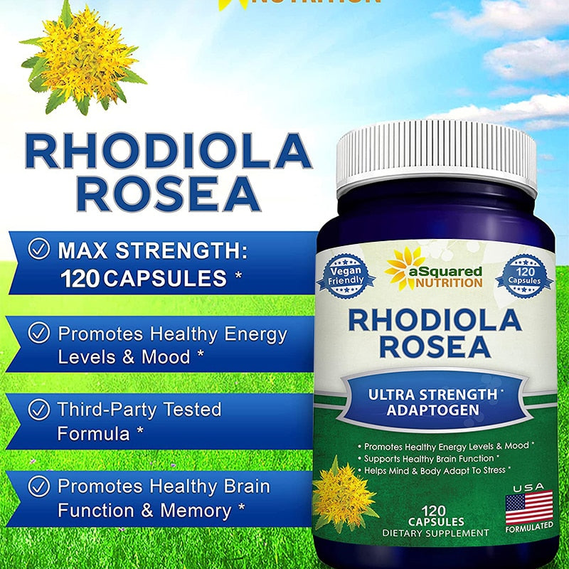 Rhodiola Supplement 1000 Mg - 120 Vegetarian Capsules - Maximum Strength Boost Pure Energy, Brain Function & Stress Relief