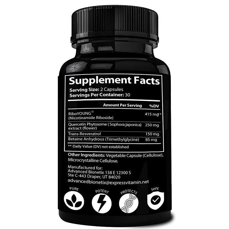 NAD+ Supplements - with Nicotinamide Riboside & Resveratrol - Anti-Aging, Improves Fat Burning, Cell Protection and NAD+ Repair