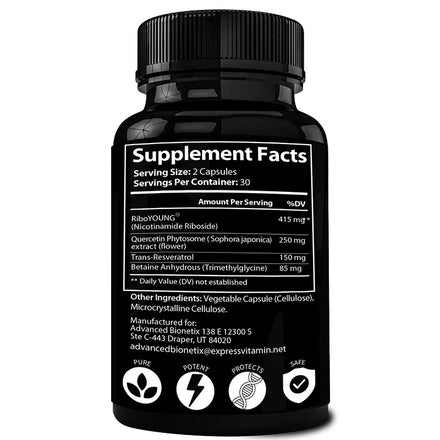 NAD+ Supplements - with Nicotinamide Riboside & Resveratrol - Anti-Aging, Improves Fat Burning, Cell Protection and NAD+ Repair