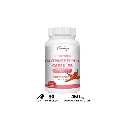 Cayenne Pepper Capsules 750mg - Supports Cardiovascular Health, Promotes Blood Circulation, and Digestive Health