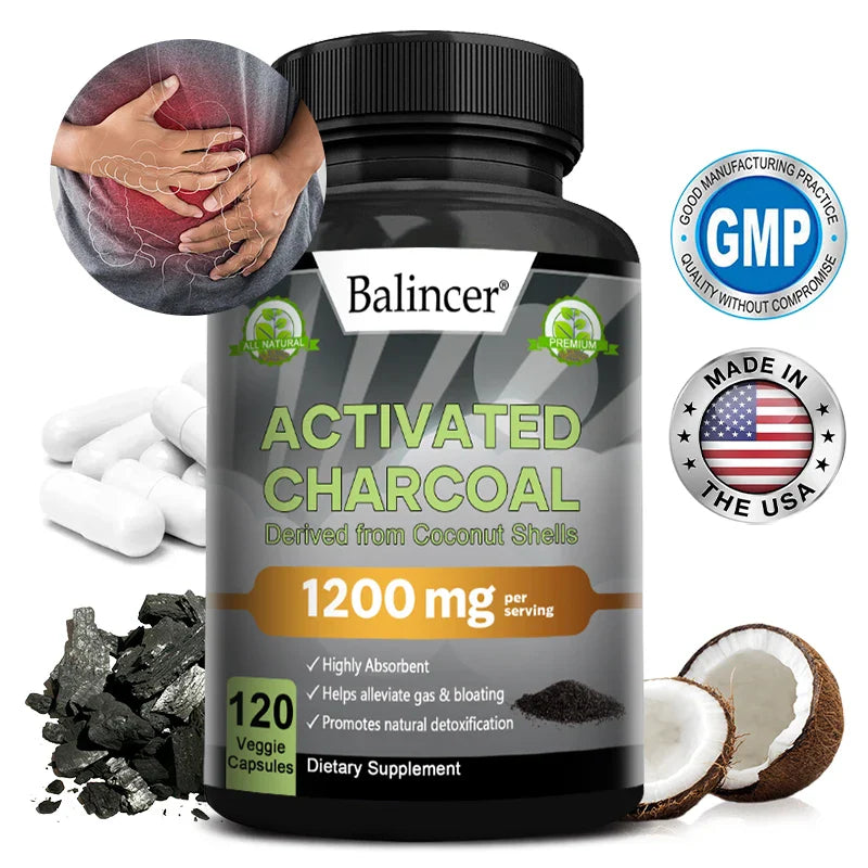 Balincer  Activated Charcoal Capsules - 1,200 Mg To Help Relieve Gas, Bloating and Naturally Detoxify