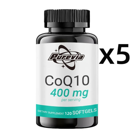 Purevia CoQ-10 Supplements 400 mg With Omega 3 Fatty Acids Vitamin E Ultra High Absorption Coq-120 Capsules