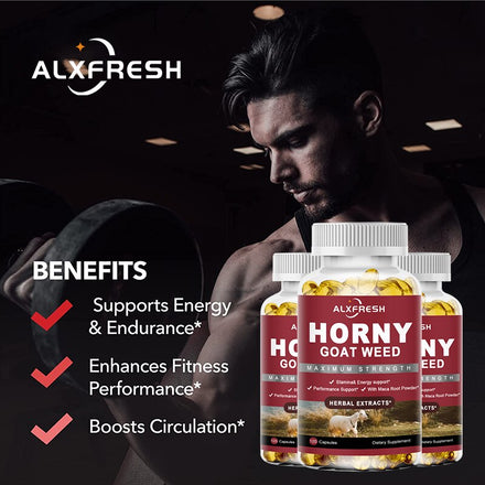 Alxfresh Epimedium Capsules - Healthy Endurance Energy Muscle Workout Supplement for Men Women Booster