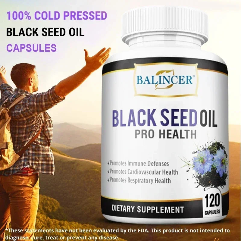 Black Cumin Seed Oil - Supports Immune Defense, Cardiovascular, Respiratory Health, 120 Capsules, Dietary Supplement