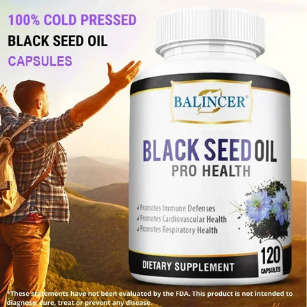 Black Cumin Seed Oil - Supports Immune Defense, Cardiovascular, Respiratory Health, 120 Capsules, Dietary Supplement