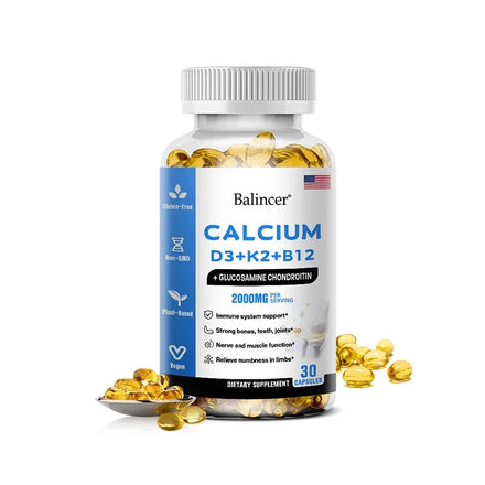 Balincer Vitamin D3+K2+B12 2000mg Capsules for Bone, Immune and Calcium Support, 120 Capsules Non-GMO