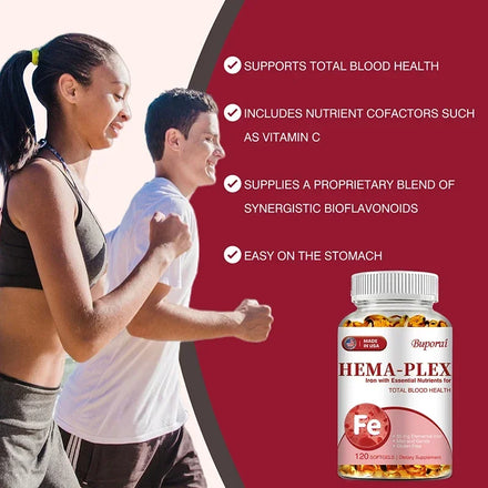 Hema-Plex Iron - with 85 Mg Chelated Iron + Vitamin C & Bioflavonoids - Promotes Red Blood Cell Health, Immune Support