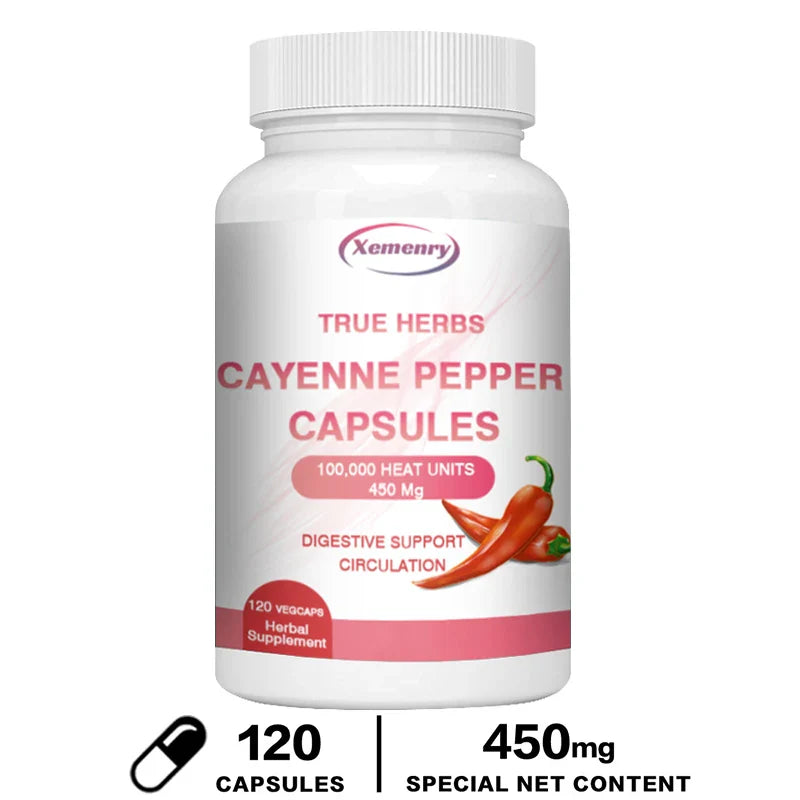 Cayenne Pepper Capsules 750mg - Supports Cardiovascular Health, Promotes Blood Circulation, and Digestive Health