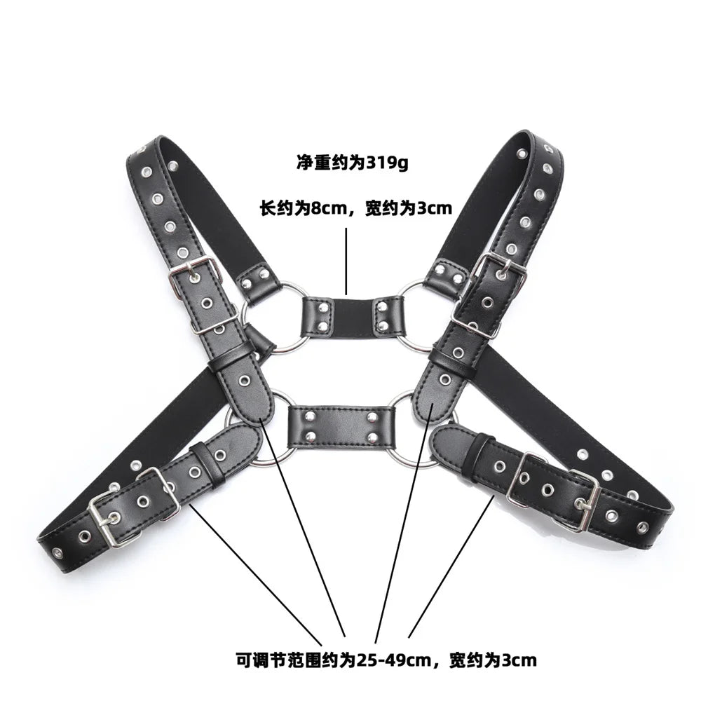 Fetish Men Leather Gay Sexy Leather Suspenders Harness BDSM Gay Sex Harness Belts Sexual Body Bondage Straps Punk Rave Cotumes