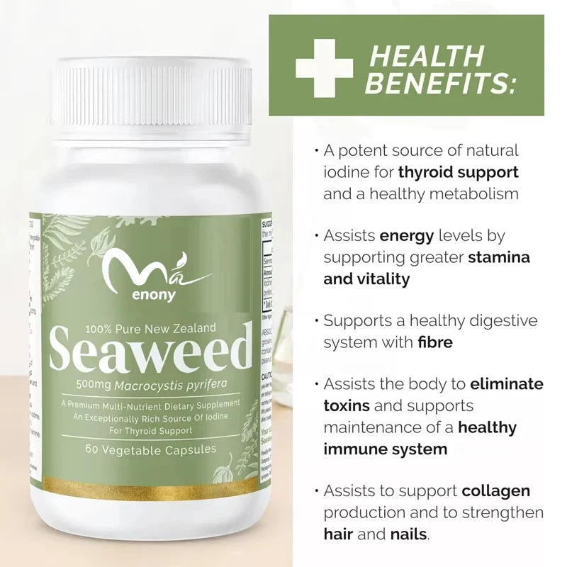 Seaweed and kelp supplement New Zealand | High quality -100% pure organic natural - Multiple nutrients - Iodine 60 capsules