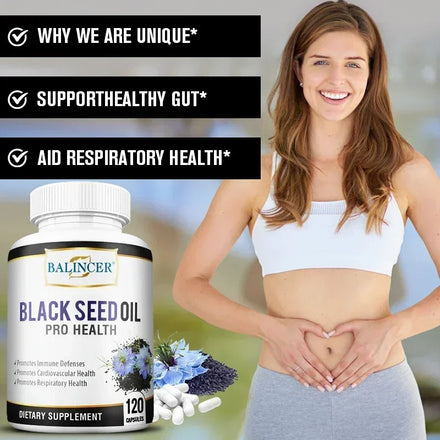 Black Cumin Seed Oil - Supports Immune Defense, Cardiovascular, Respiratory Health, 120 Capsules, Dietary Supplement