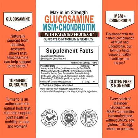 Glucosamine MSM Chondroitin Curcumin - Helps Support Sciatic Nerve Care and Joint Health - for Men & Women - Vegetarian Capsules