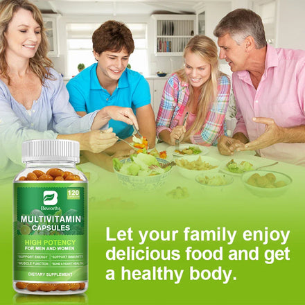 BEWORTHS Multivitamin Capsules Support Brain, Nerve &Digestive Health Improve Focus Relieve Stress Protect Heart,Bone,Skin& Hair