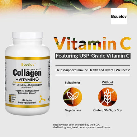 bcuelov Hydrolyzed Collagen Peptides - Nutritional Supplement for Healthy Hair, Skin and Nails