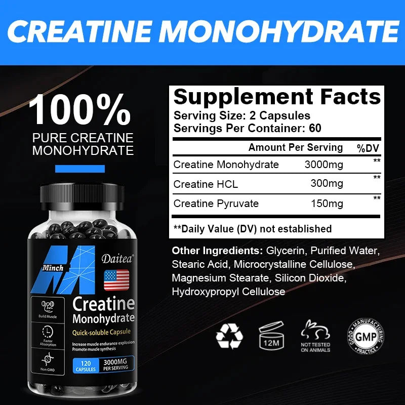 Creatine Monohydrate - 3,000 Mg Per Serving, Pre-workout Creatine To Help Build Muscle, Enhance Energy and Performance