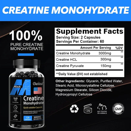Creatine Monohydrate - 3,000 Mg Per Serving, Pre-workout Creatine To Help Build Muscle, Enhance Energy and Performance