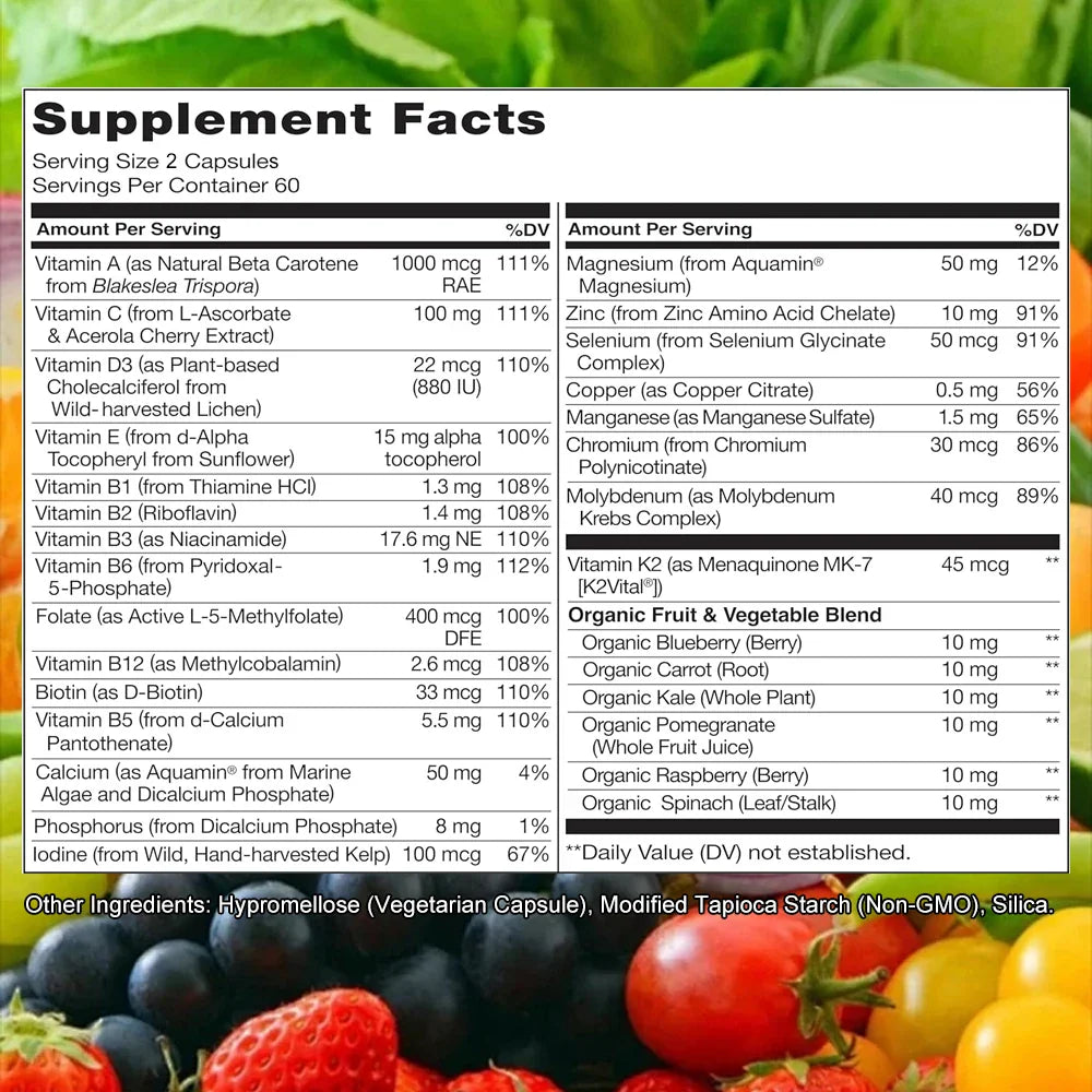 Women's Daily Multivitamin - Energy Support - Whole Food Supplement for Nourishing Hair, Skin, Nails - Non-GMO