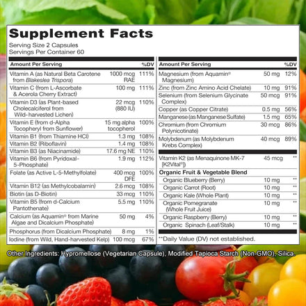 Women's Daily Multivitamin - Energy Support - Whole Food Supplement for Nourishing Hair, Skin, Nails - Non-GMO