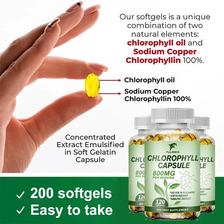 Chlorophyll Capsules Detox Cleanse, Greens Supplements- Chlorophyll Capsules -Ultra High Absorption