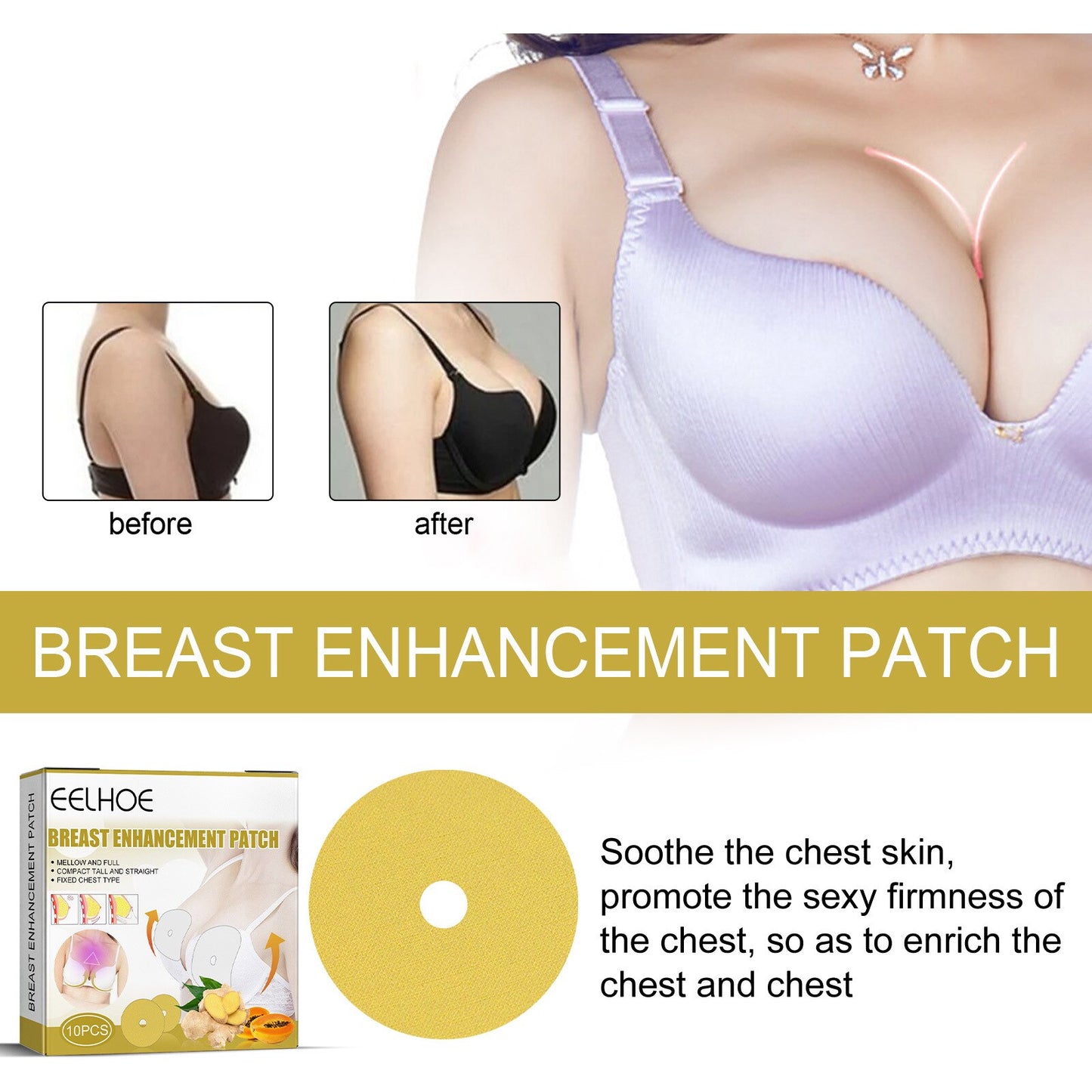 EELHOE 10Pcs Ginger Breast Enhancement Patch Boobs Firm and Plump Boob Care Patch Chest Lifting Patch Breast Enlargement Product