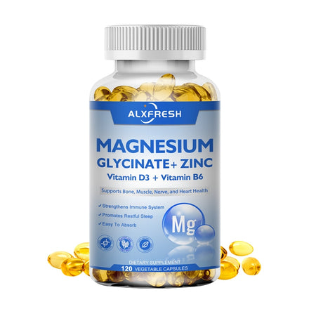 120 PCS Magnesium & Zinc Capsules for Supports Muscle, Joint, and Heart Health Maximum Absorption Magnesium Glycinate Supplement