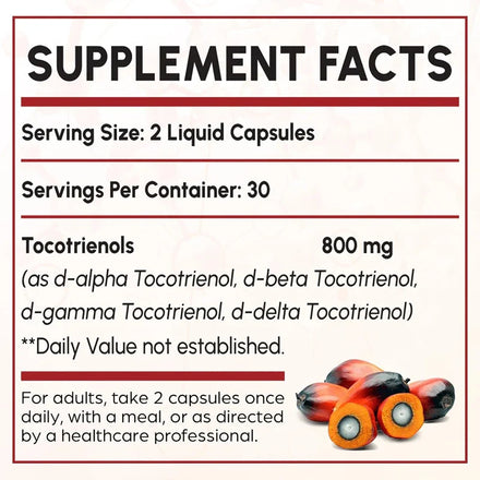 Full spectrum tocotrienol complex supplement, Vitamin E-tocotrienol 800mg, antioxidant, high absorption rate -60 capsules