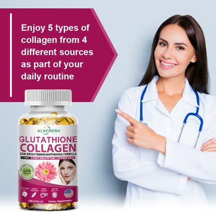 Alxfresh 5X Collagen & Glutathione Capsule Support Skin&Joint& Hair Nails Health Anti-aging Nutritional Supplement