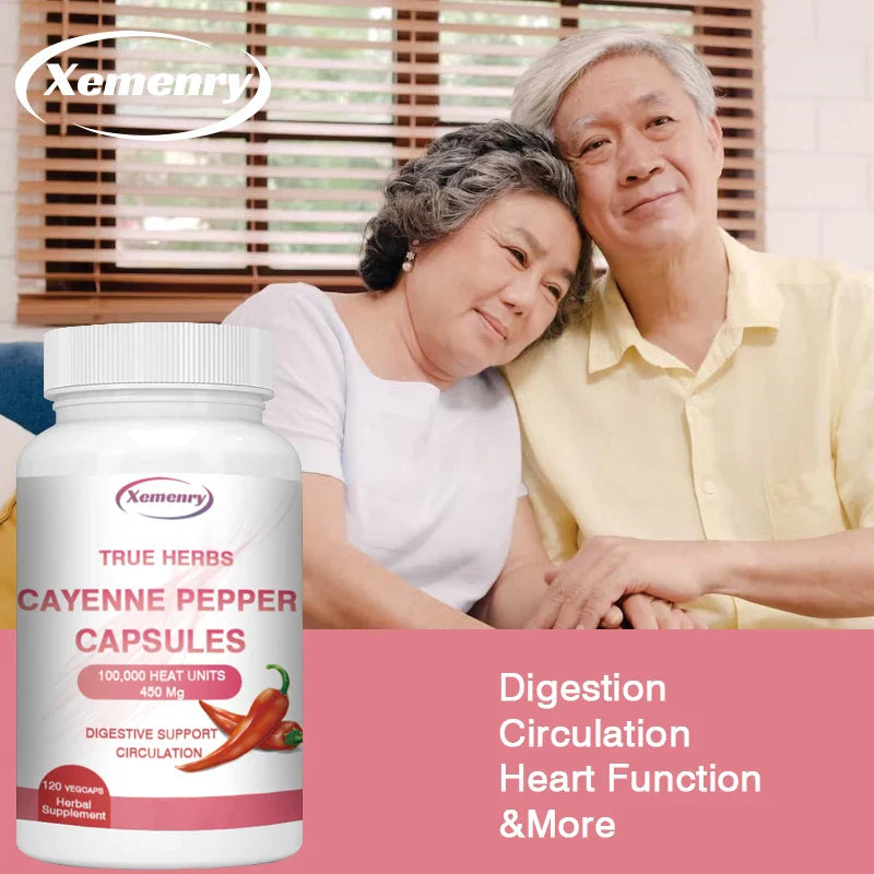 Cayenne Pepper Capsules 750mg - Supports Cardiovascular Health, Promotes Blood Circulation, and Digestive Health
