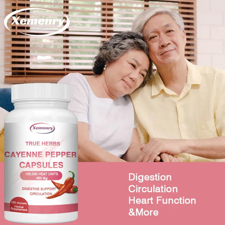 Cayenne Pepper Capsules 750mg - Supports Cardiovascular Health, Promotes Blood Circulation, and Digestive Health