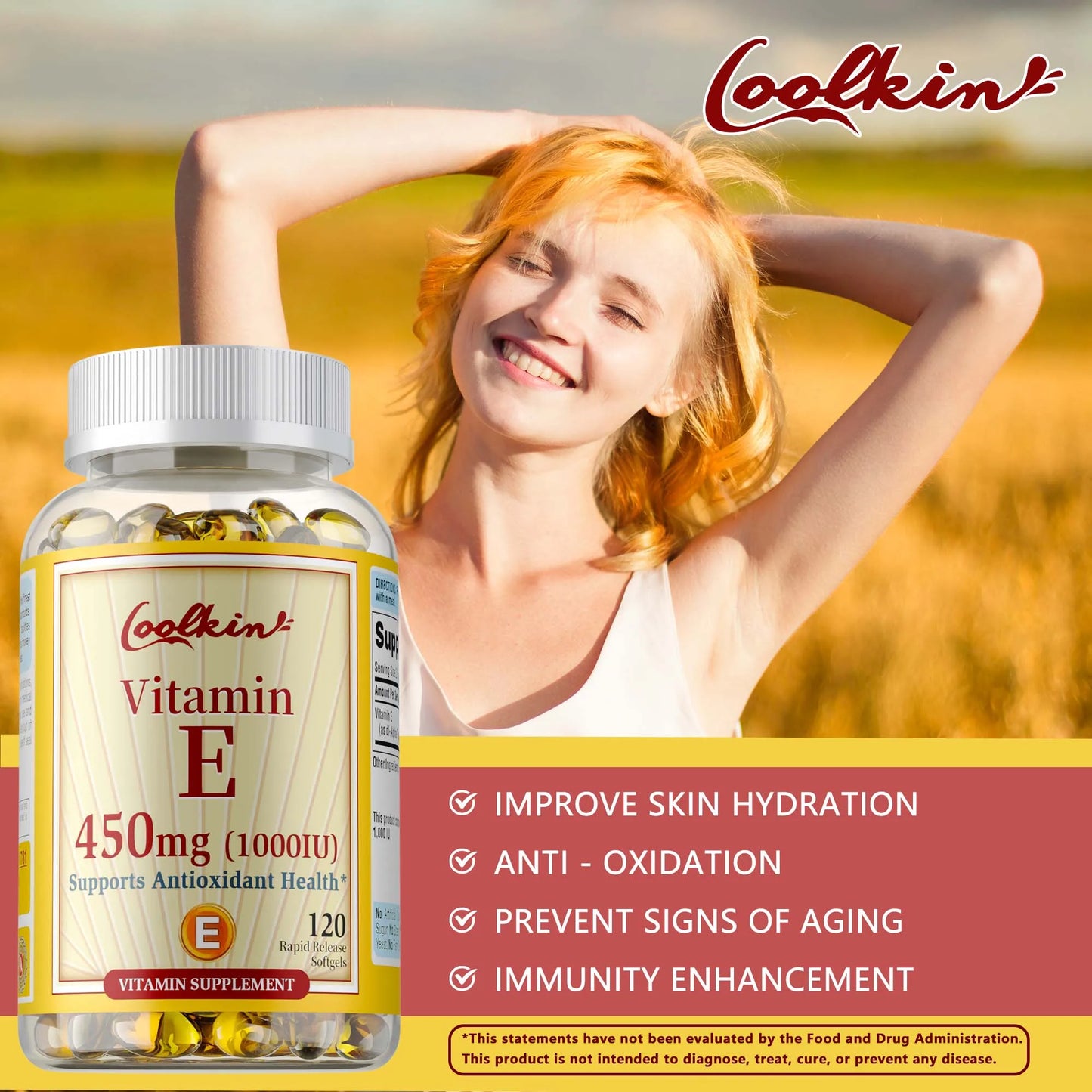 Natural Vitamin E Capsules 450 Mg, Supports Immune Function, Antioxidant Dietary Supplement for Men and Women