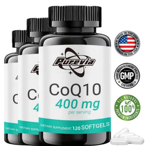 Purevia CoQ-10 Supplements 400 mg With Omega 3 Fatty Acids Vitamin E Ultra High Absorption Coq-120 Capsules