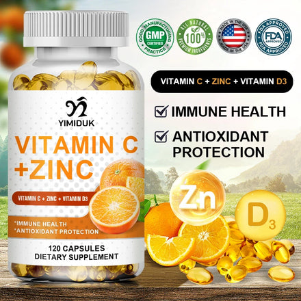Organic Vitamin C & Zinc Capsules Supplements Antioxidant Immune Pigmentation Support Anti-wrinkle Whitening Skin in Pakistan