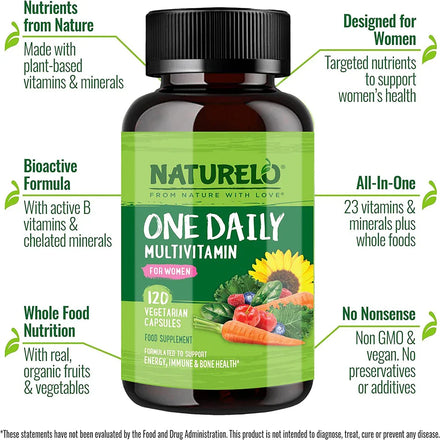 Women's Daily Multivitamin - Energy Support - Whole Food Supplement for Nourishing Hair, Skin, Nails - Non-GMO